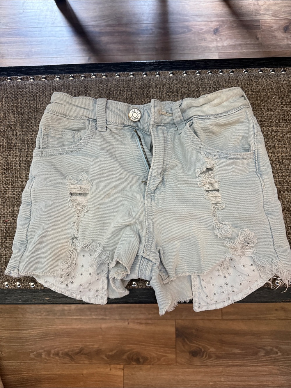 Justice Light Blue Distressed Denim Shorts
